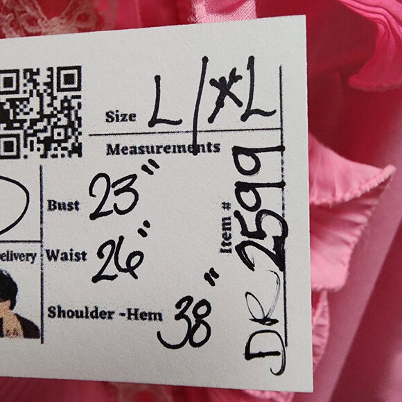 Vintage Dorsay Pink Ruffled Neckline Lingerie Dress Size L/XL - Picture 9 of 9